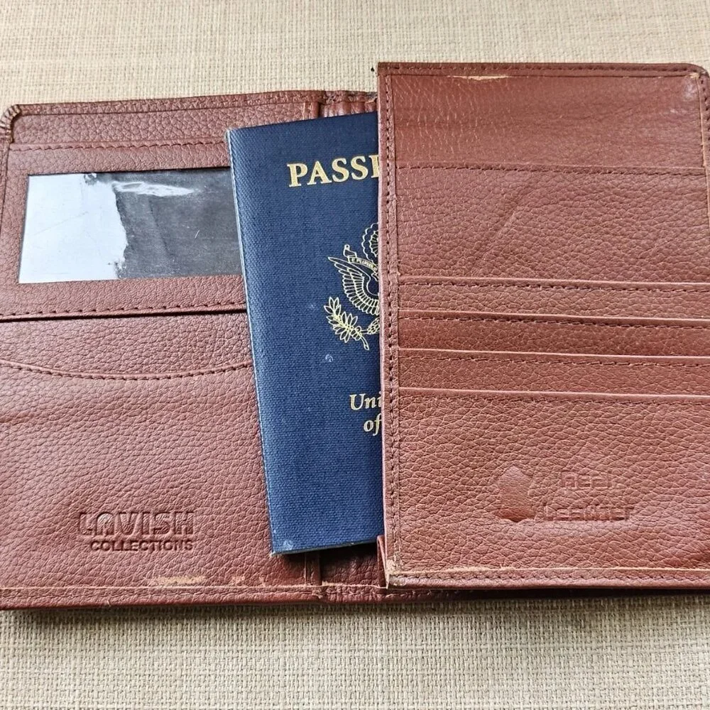 Travel Wallet Passport Holder Brown Genuine Leather Card Holder Purse Handmade